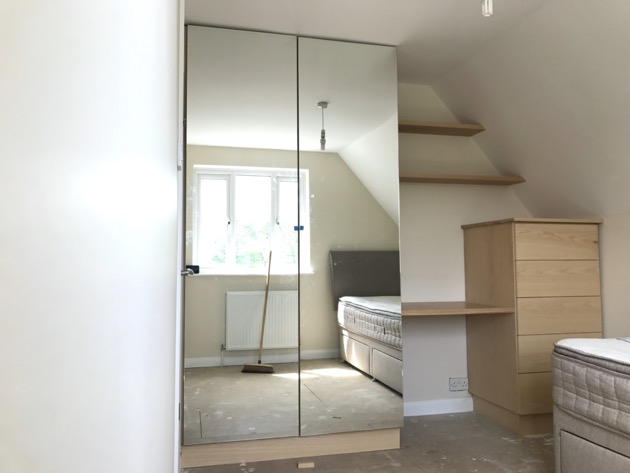Bespoke Ash wardrobe and dressing table with mirrored doors